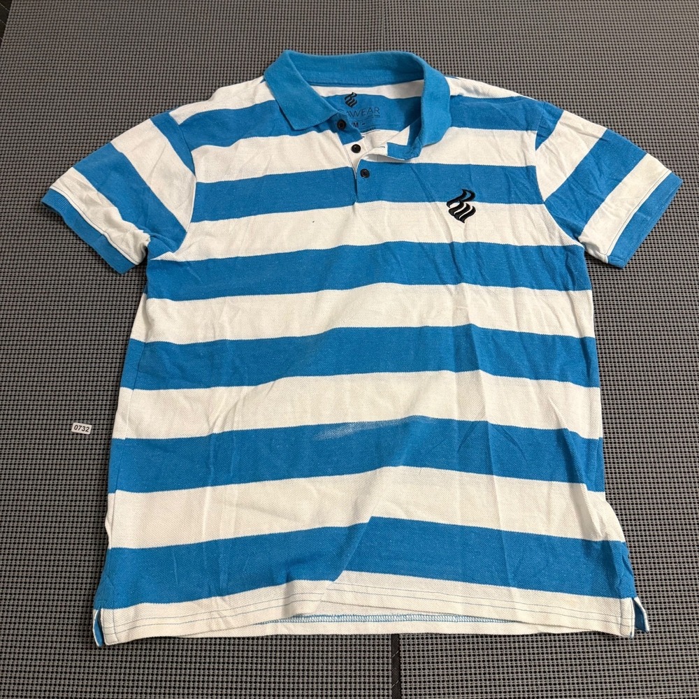 Rocawear Classic Multi-Color Polo Shirt Sz Medium Blue/Teal Striped Flip Collar